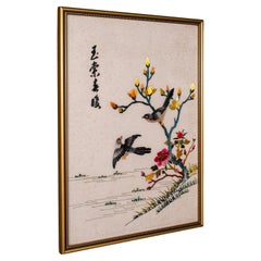 Pannello espositivo orientale vintage, coreano, ricamo, scena decorativa, Art Decor