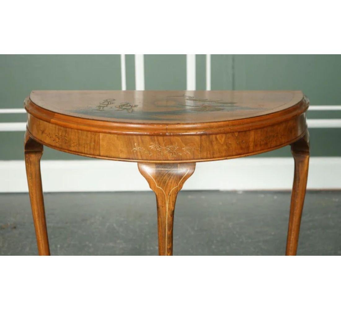 British Vintage Oriental Half Moon Demi Lune Table by Northampton Cabinet Company For Sale