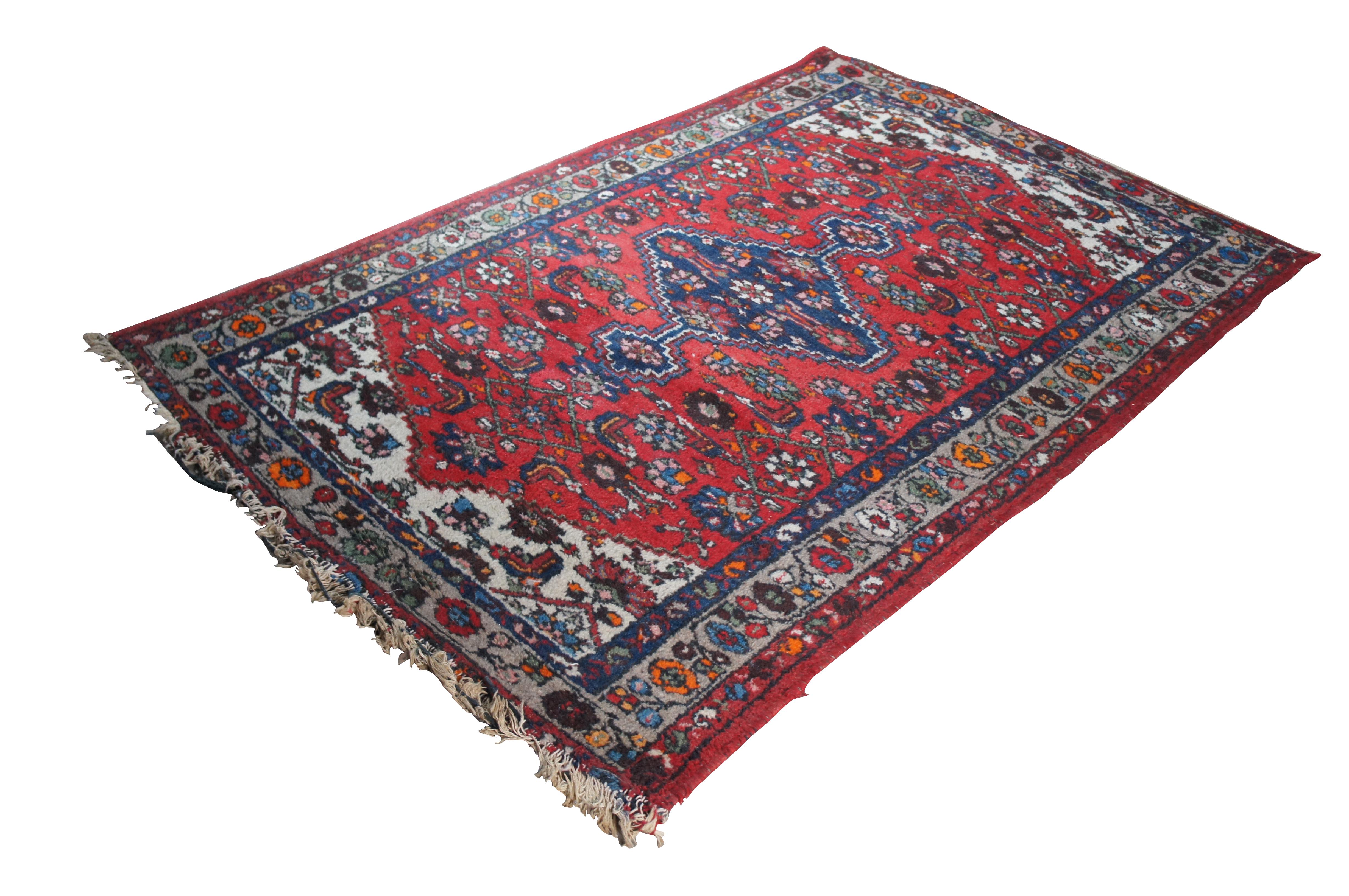 Vintage Oriental Hand gewebte Wolle rot blau geometrische Medaillon Bereich Teppich 4,5' x 8' im Zustand „Relativ gut“ im Angebot in Dayton, OH
