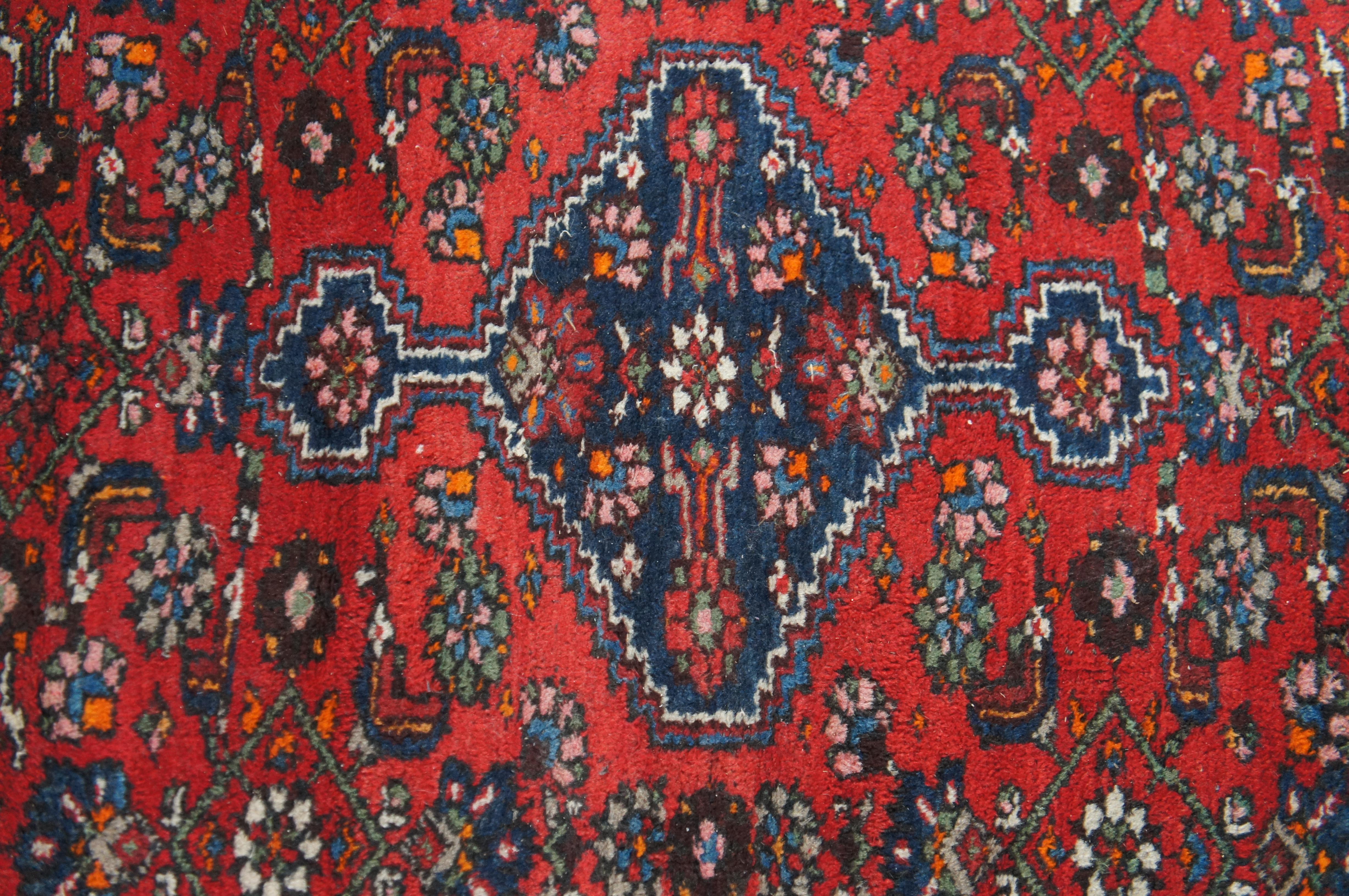 Vintage Oriental Hand gewebte Wolle rot blau geometrische Medaillon Bereich Teppich 4,5' x 8' (20. Jahrhundert) im Angebot