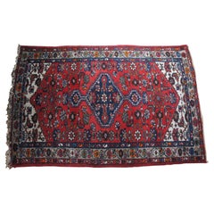 Vintage Oriental Hand Woven Wool Red Blue Geometric Medallion Area Rug 4.5' x 8'