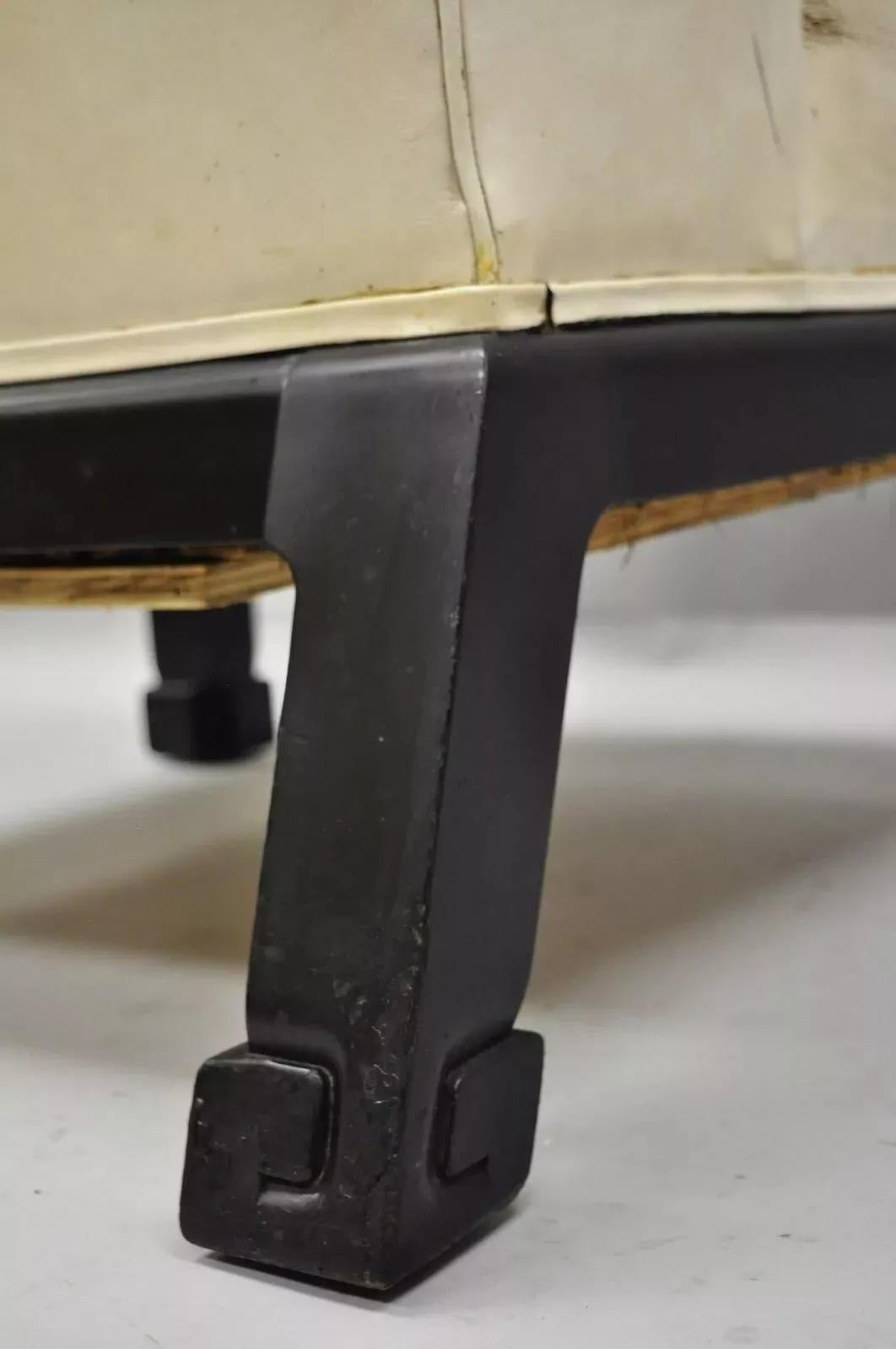 Vintage Oriental High Back Ming Style Black Lacquer Leather Lounge Chair For Sale 5