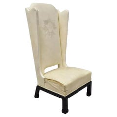 Vintage Oriental High Back Ming Style Black Lacquer Leather Lounge Chair