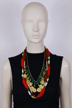 Vintage Oriental-Inspired Necklace Set Featuring One Signed YVES SAINT LAURENT