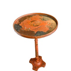 Vintage Oriental Japanese Chinoiserie Pedestal Lacquered Side Table
