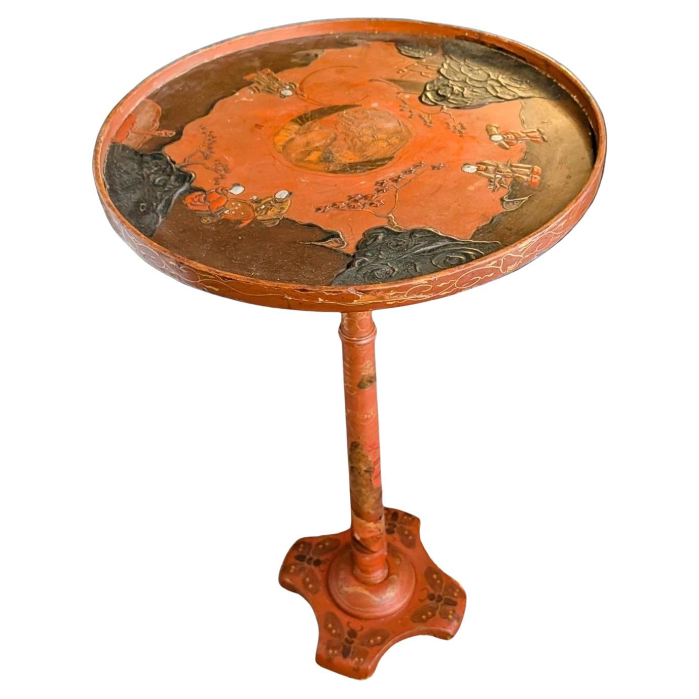 Vintage Oriental Japonais Chinoiserie Guéridon Laqué