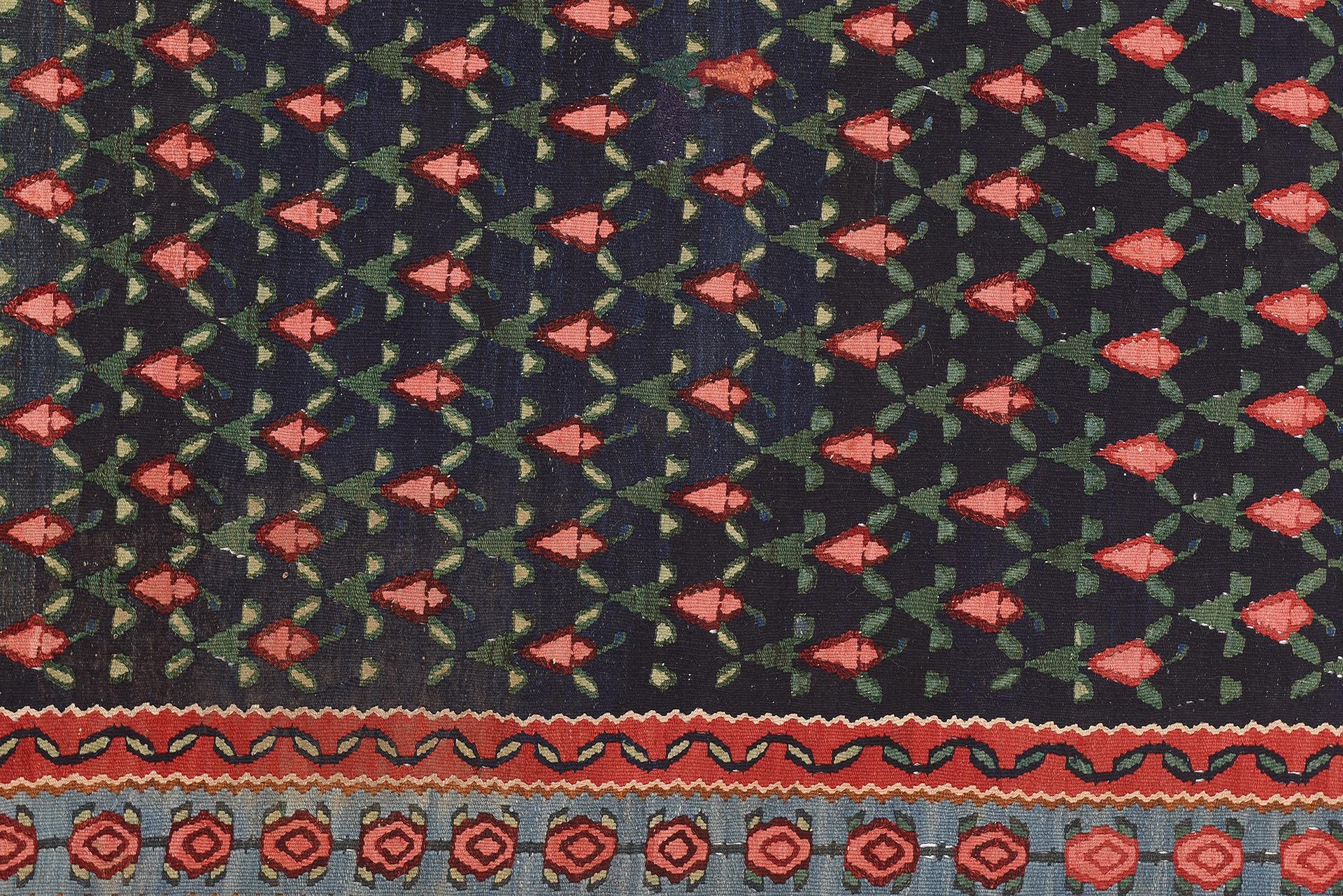 Central Asian Vintage Oriental Kilim with Roses For Sale