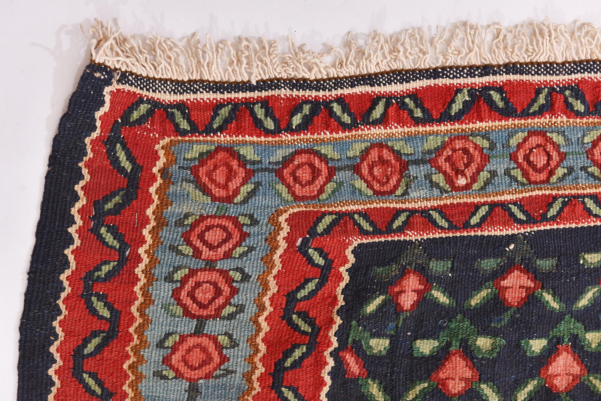 Hand-Woven Vintage Oriental Kilim with Roses For Sale