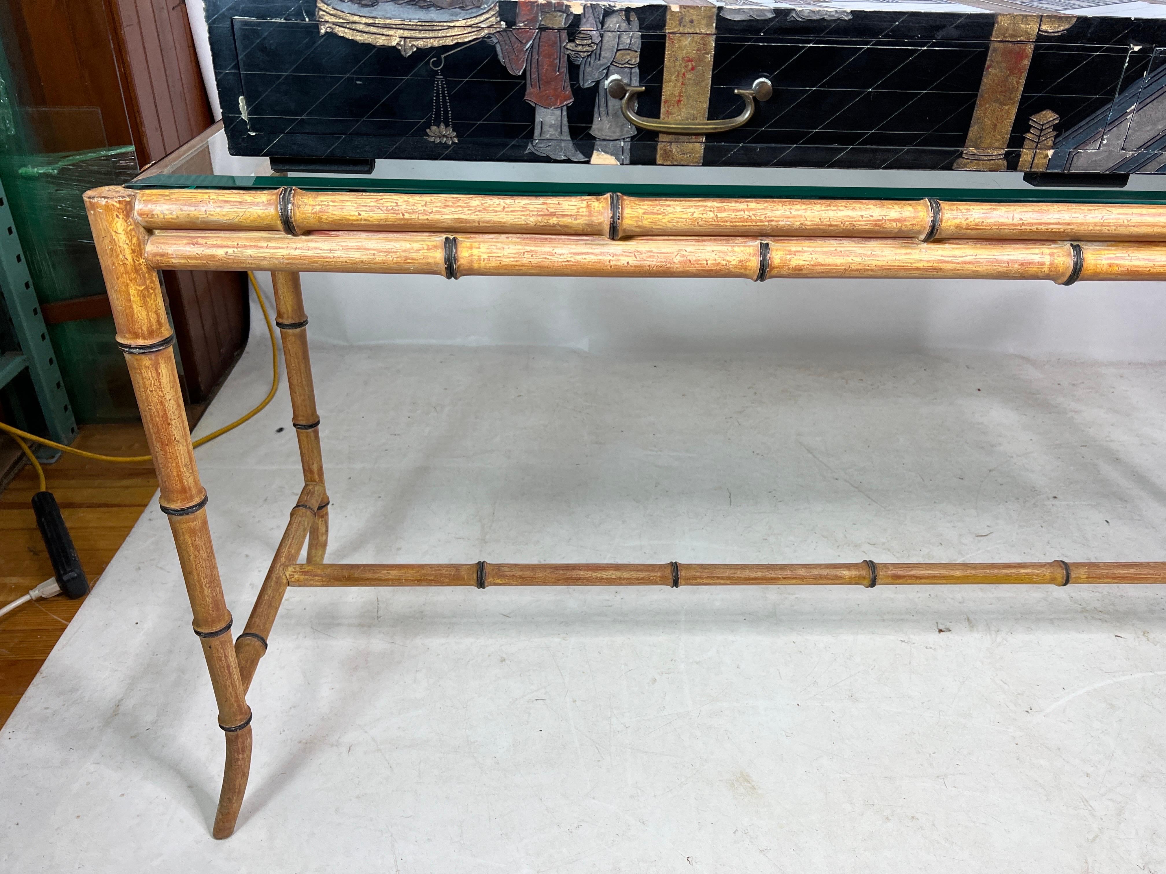 Vintage Oriental Modern Faux Bamboo Entryway Table For Sale 3
