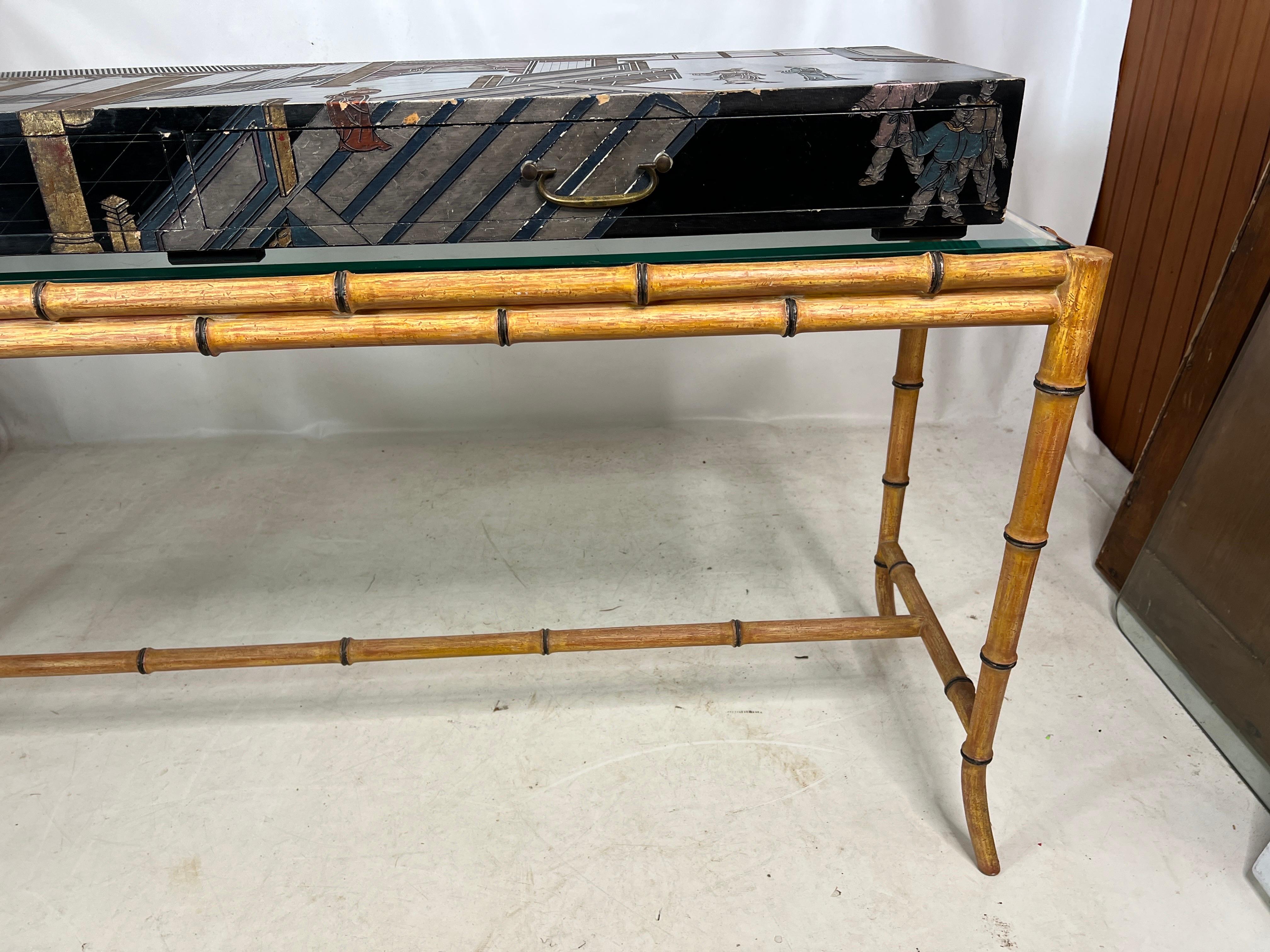 Vintage Oriental Modern Faux Bamboo Entryway Table In Good Condition For Sale In Esperance, NY