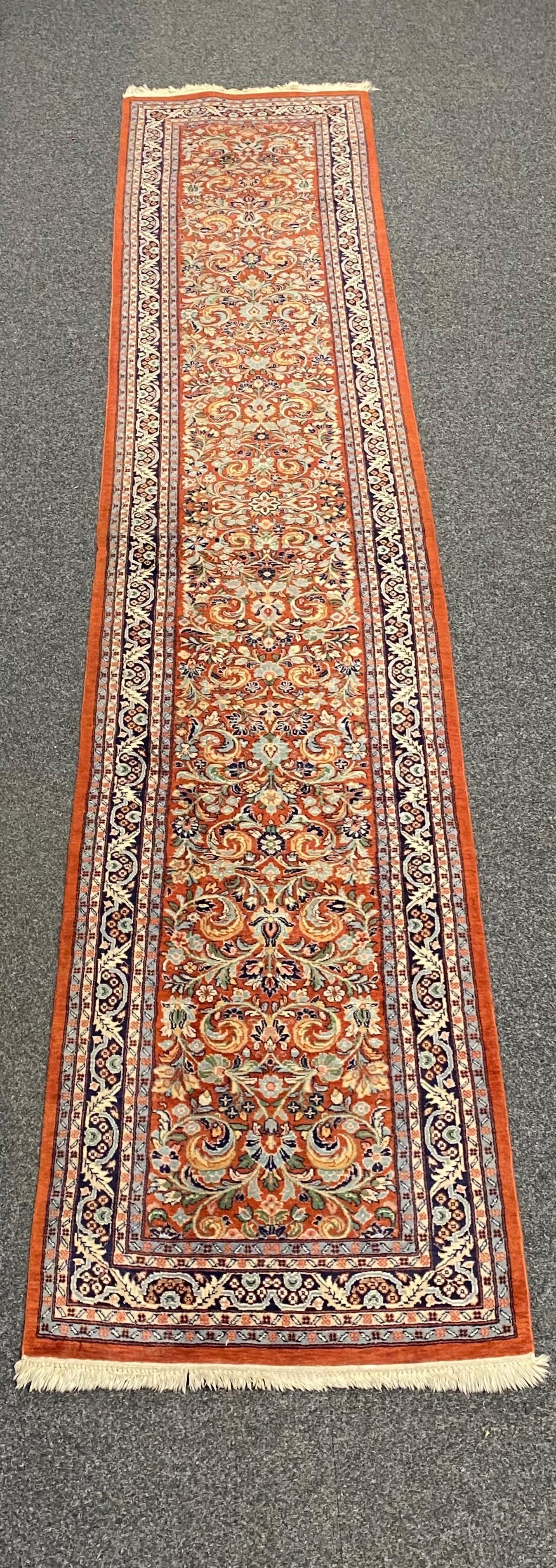 Originating from Pakistan in the 1950s, this vintage hand made wool runner is a beautiful addition to any room. We like to see it in your Hallway or Living room. These rugs were used for various purposes, including tent rugs, door hangings and bags