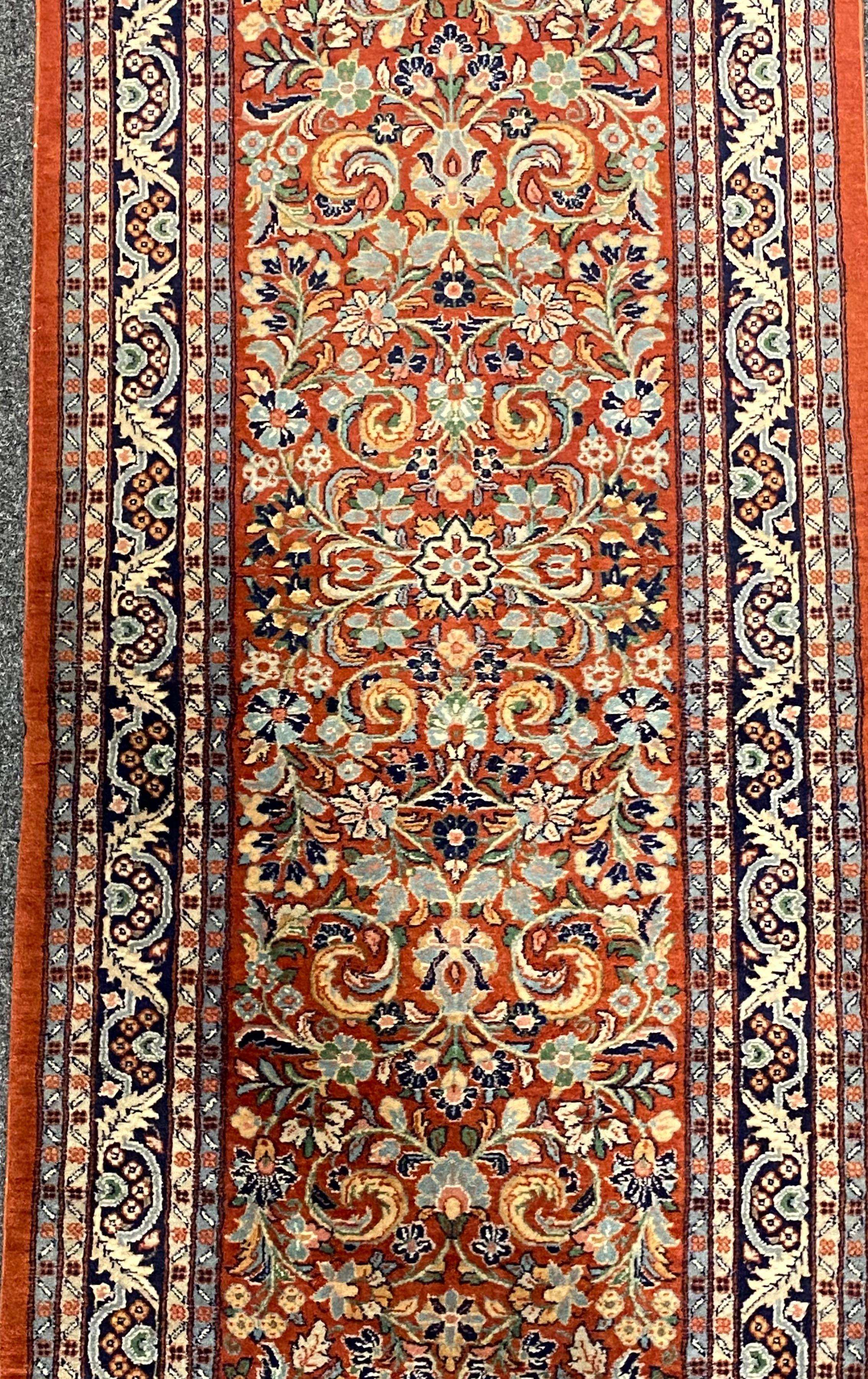 Mid-20th Century Vintage Oriental Pakistani Wool Rug Runner Red with Floral Ornaments