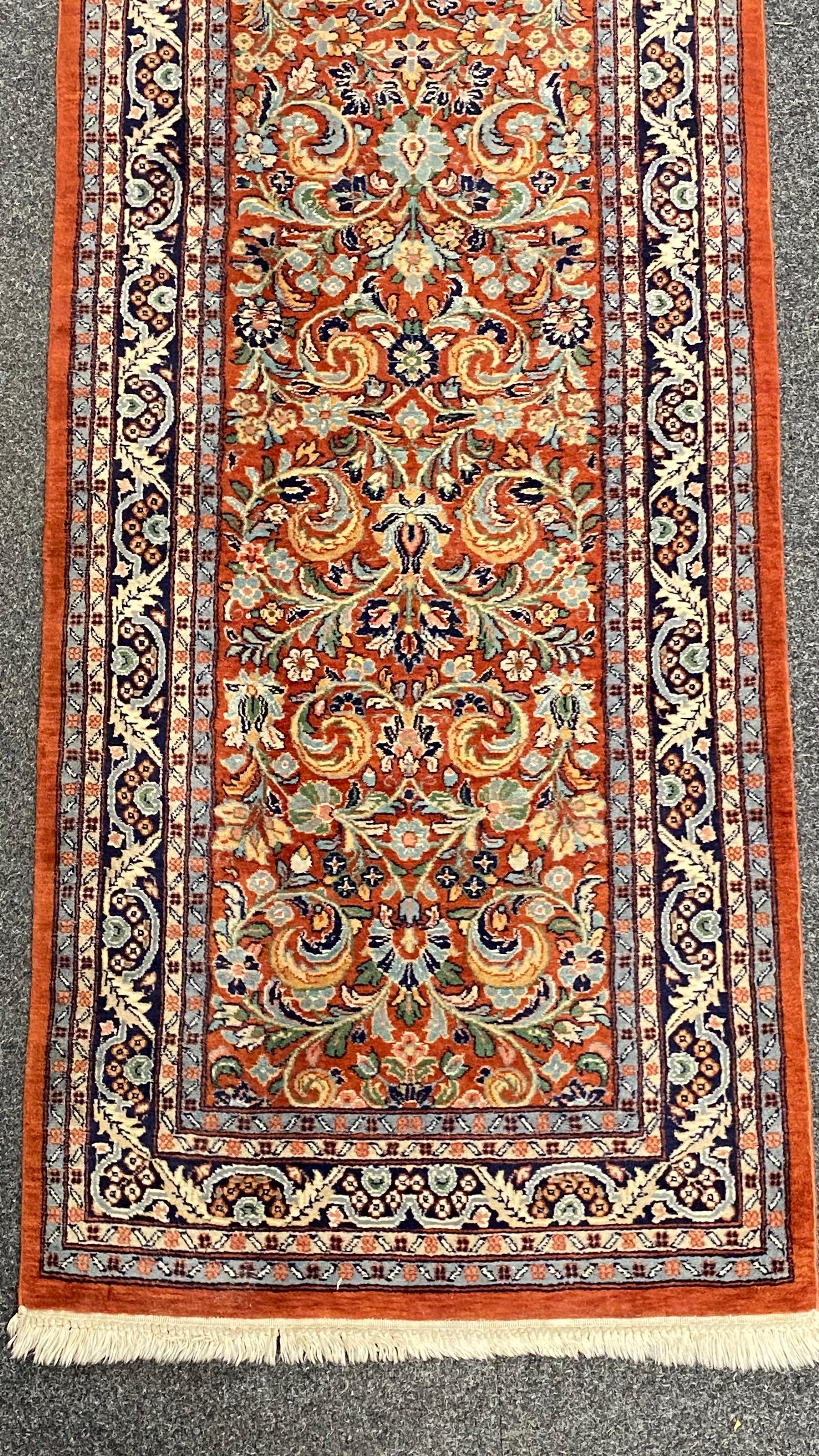 Vintage Oriental Pakistani Wool Rug Runner Red with Floral Ornaments 1