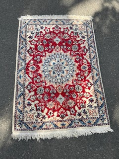 Vintage Oriental Persian Turkish Wool Rug Red with Floral Ornaments