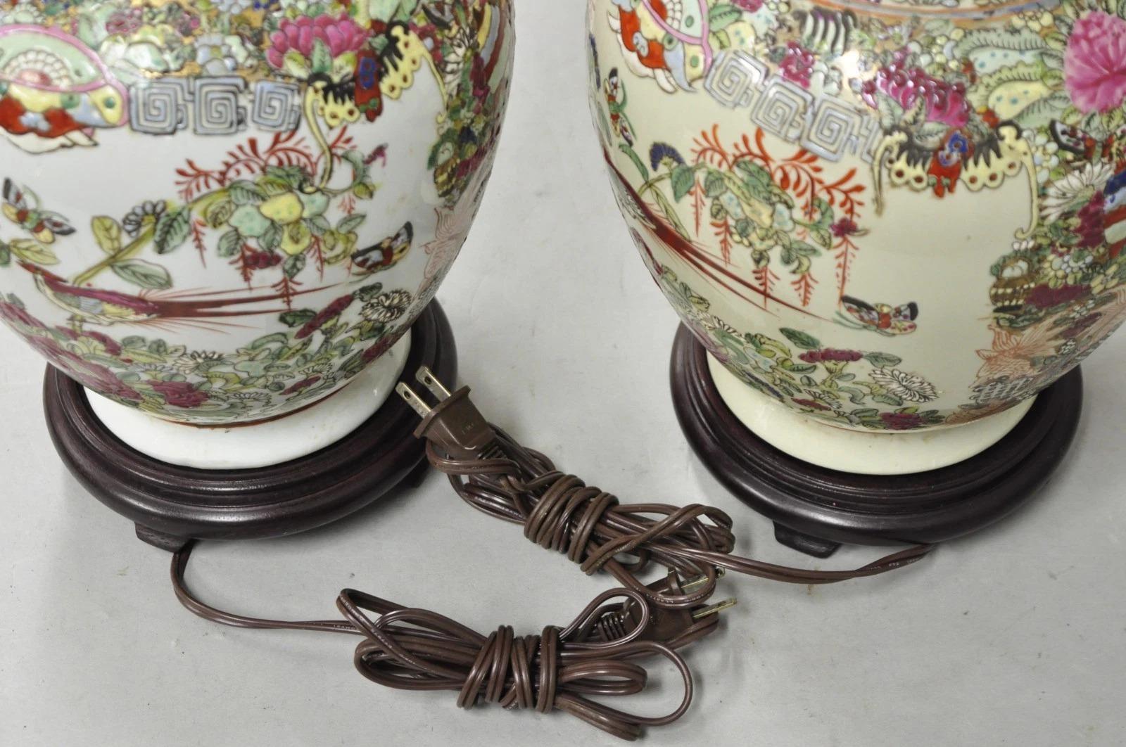 Vintage Oriental Porcelain Chinese Ginger Jar Chinoiserie Table Lamps (B) - Pair For Sale 5