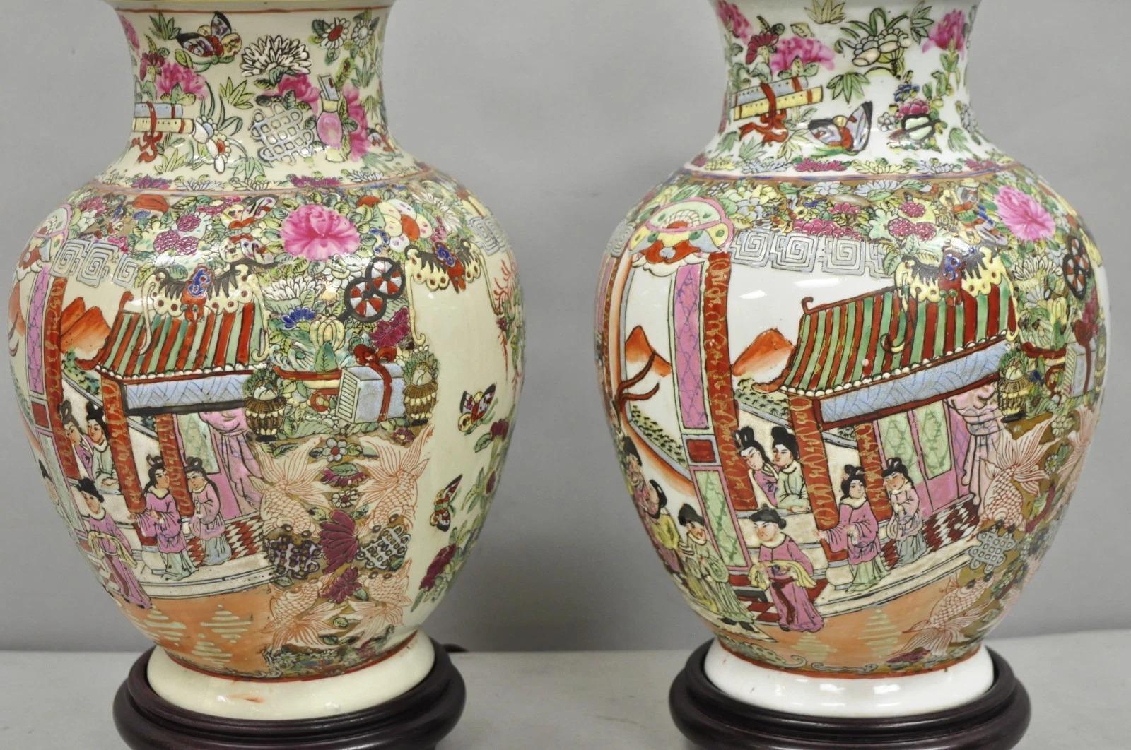 Unknown Vintage Oriental Porcelain Chinese Ginger Jar Chinoiserie Table Lamps (B) - Pair For Sale