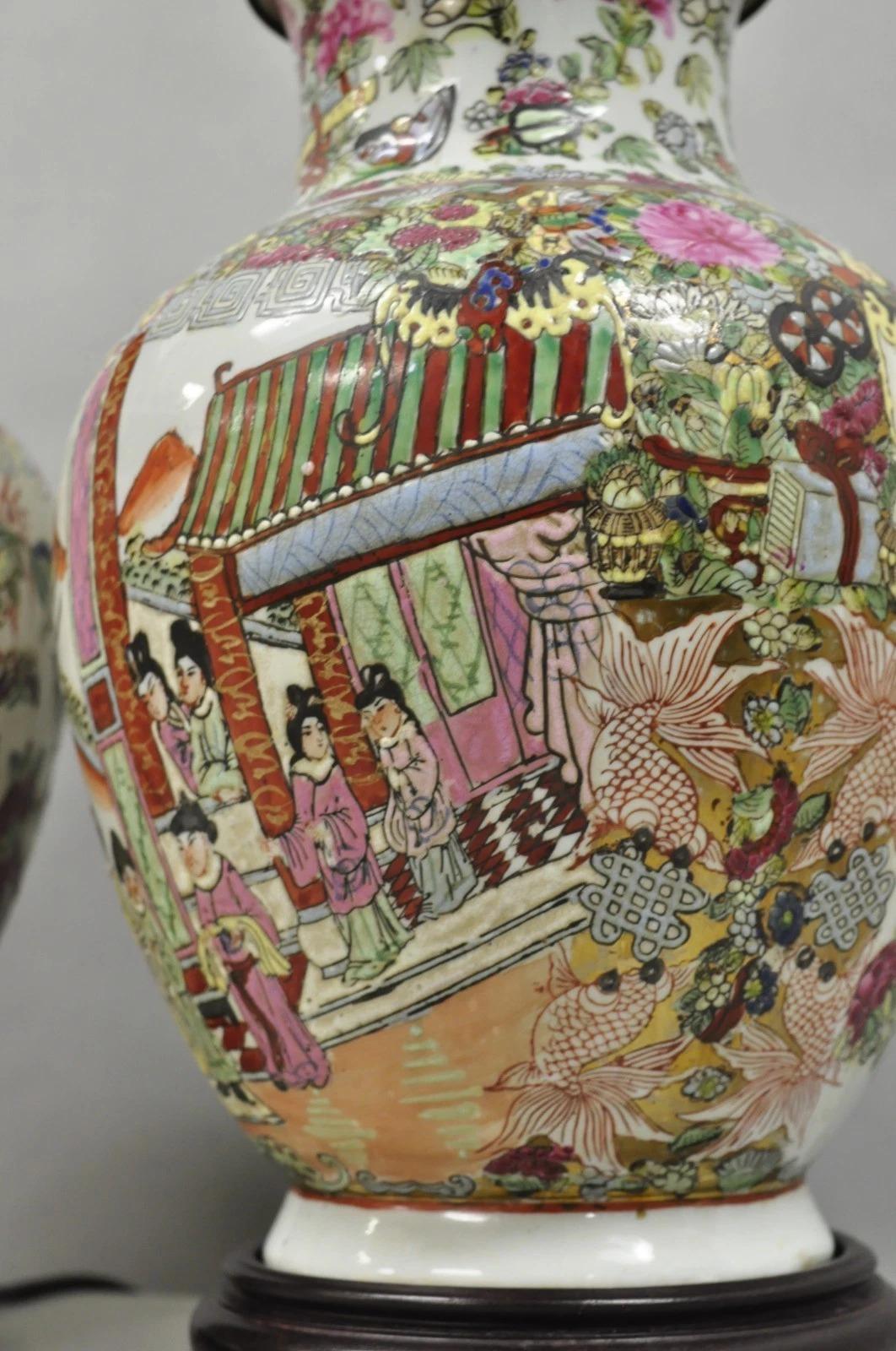 Vintage Oriental Porcelain Chinese Ginger Jar Chinoiserie Table Lamps (B) - Pair In Good Condition For Sale In Philadelphia, PA
