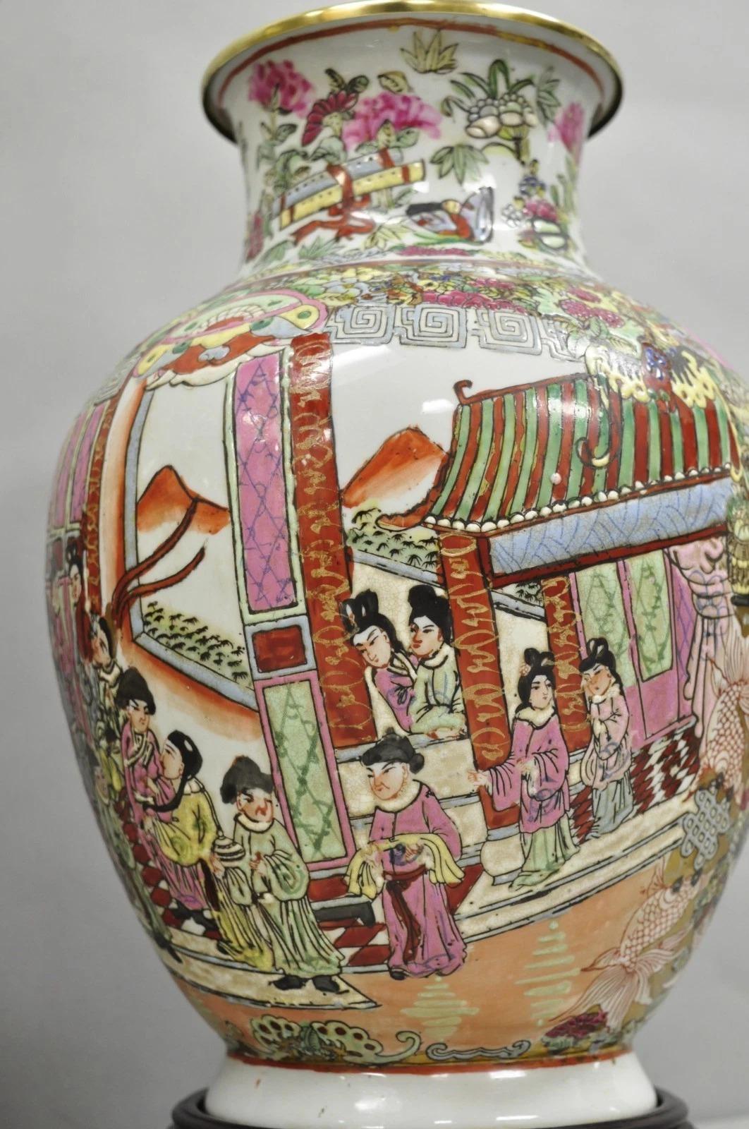 20th Century Vintage Oriental Porcelain Chinese Ginger Jar Chinoiserie Table Lamps (B) - Pair For Sale