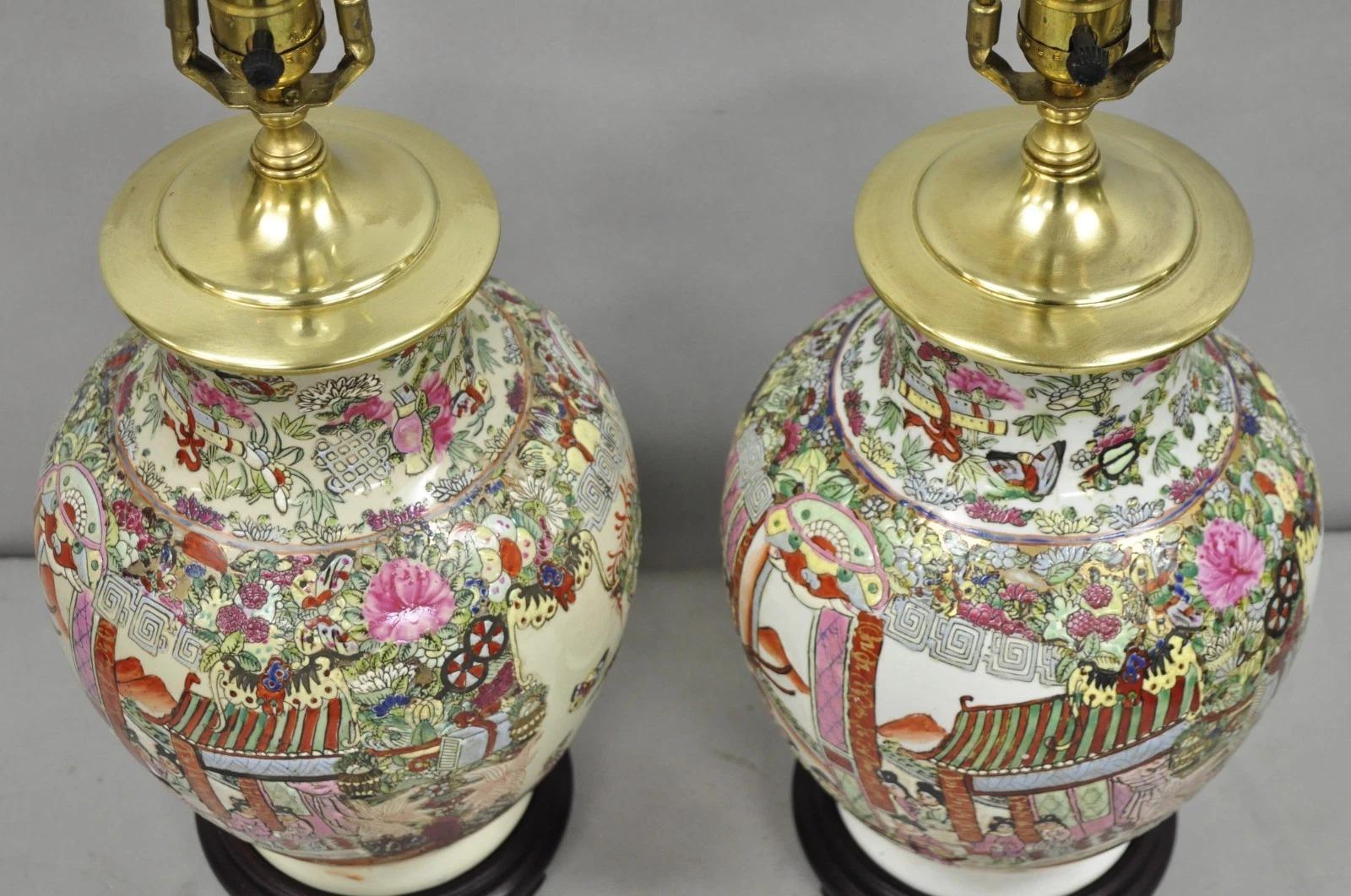 Vintage Oriental Porcelain Chinese Ginger Jar Chinoiserie Table Lamps (B) - Pair For Sale 1
