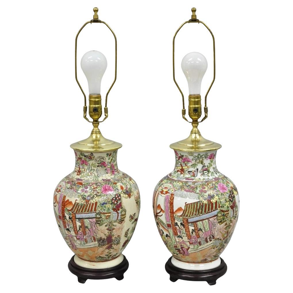 Vintage Oriental Porcelain Chinese Ginger Jar Chinoiserie Table Lamps (B) - Pair