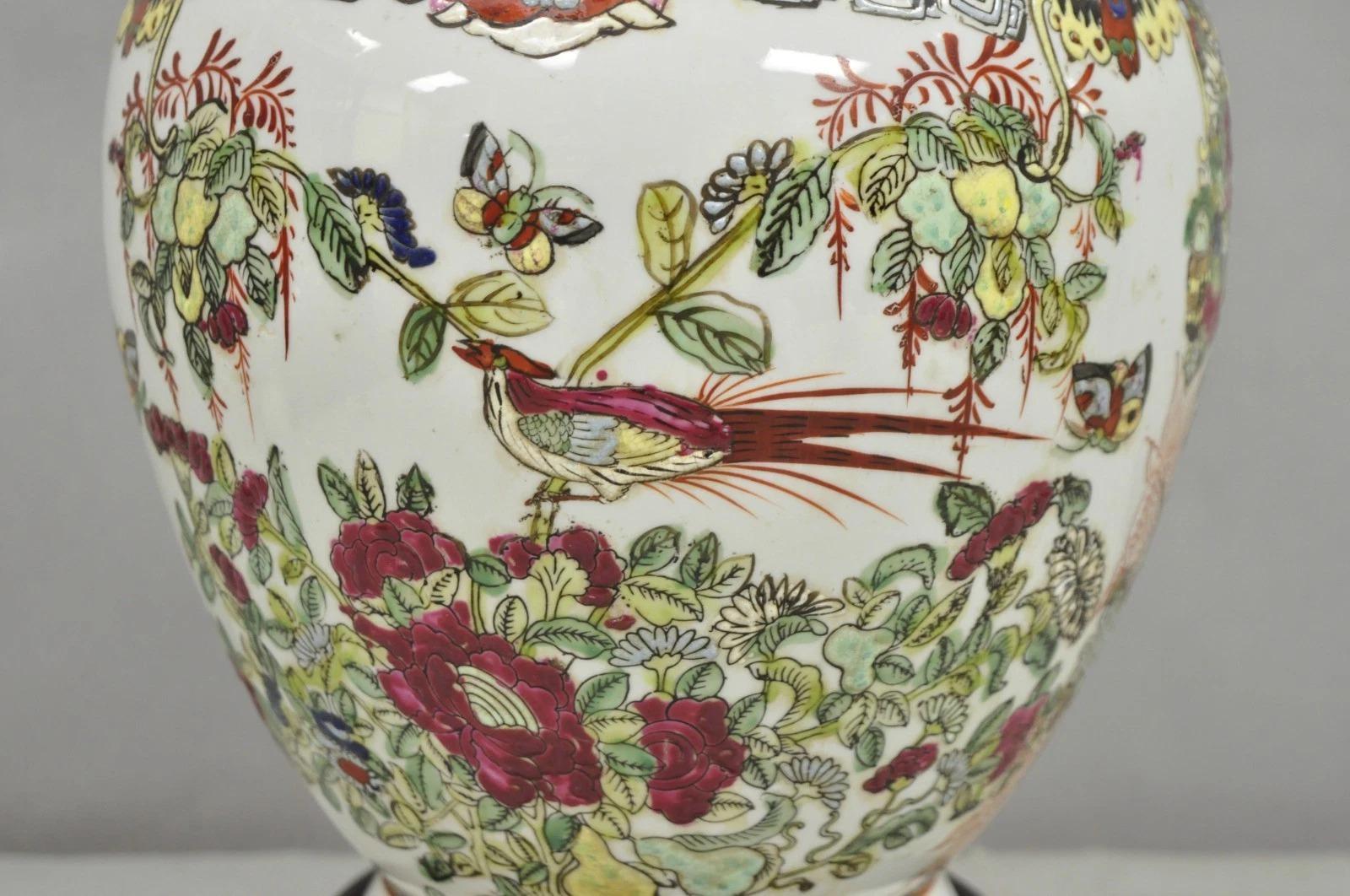 Vintage Oriental Porcelain Chinese Ginger Jar Vase Brass Chinoiserie Table Lamp For Sale 7