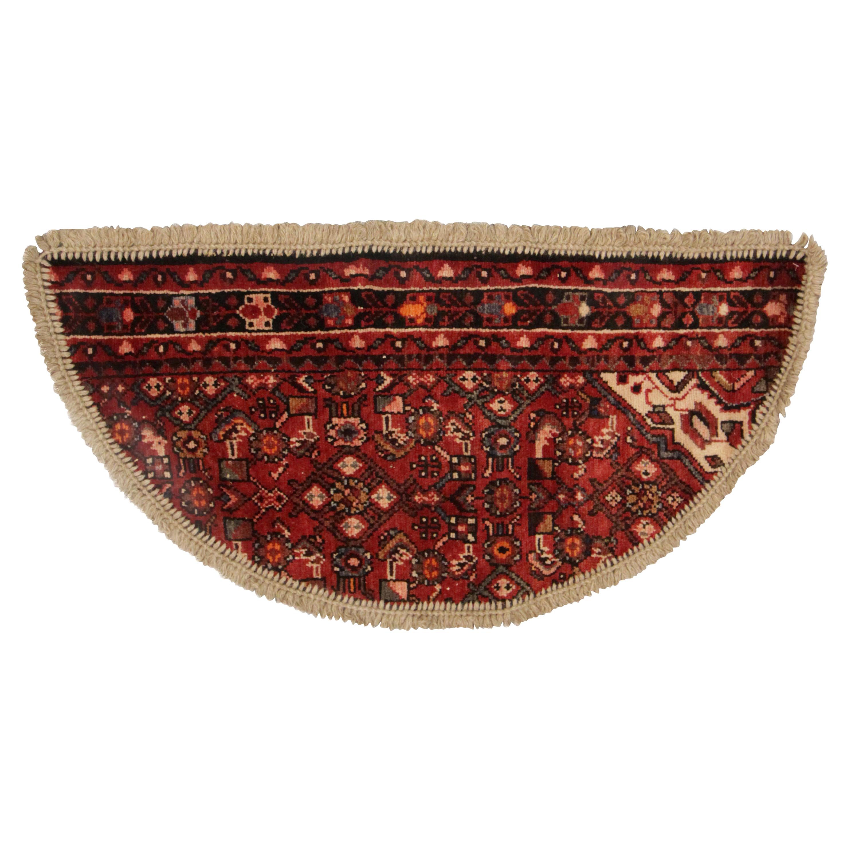 Vintage Oriental Rug Door Mat, Handmade Carpet, Semicircle Entrance Mat for Sale