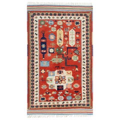 Vintage Oriental Rug Tribal Carpet Geometric Red Wool Rug