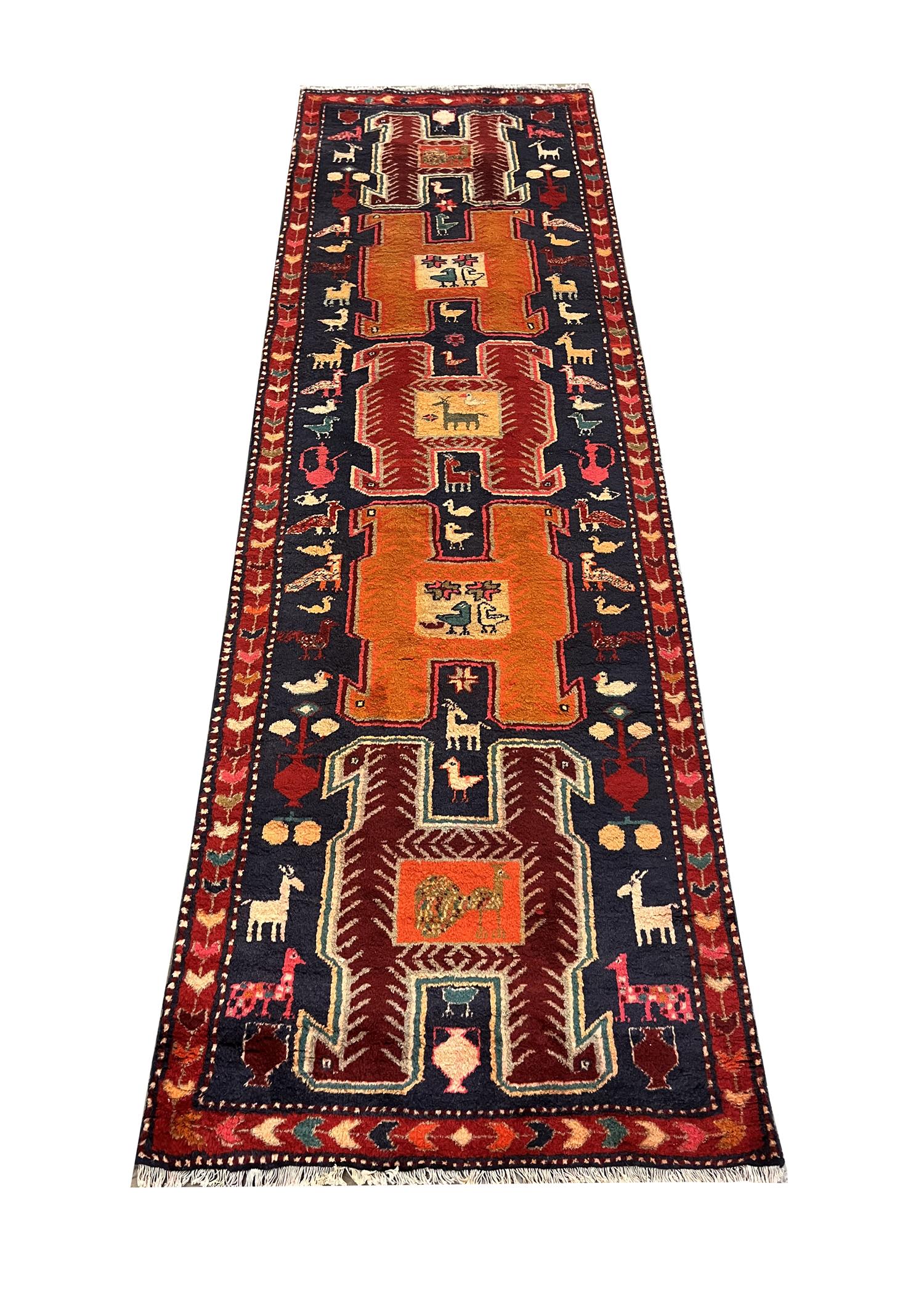 Handgewebter, geometrischer Orient-Läufer-Teppich aus Wolle, Paar (Mitte des 20. Jahrhunderts) im Angebot