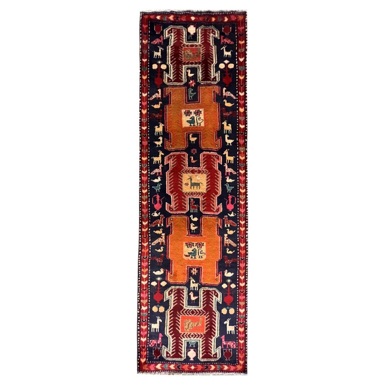 Vintage Oriental Runner Rug Handwoven Geometric Wool Stair Runner For