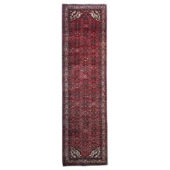 Tappeto orientale vintage, tappeto in lana rossa, runner