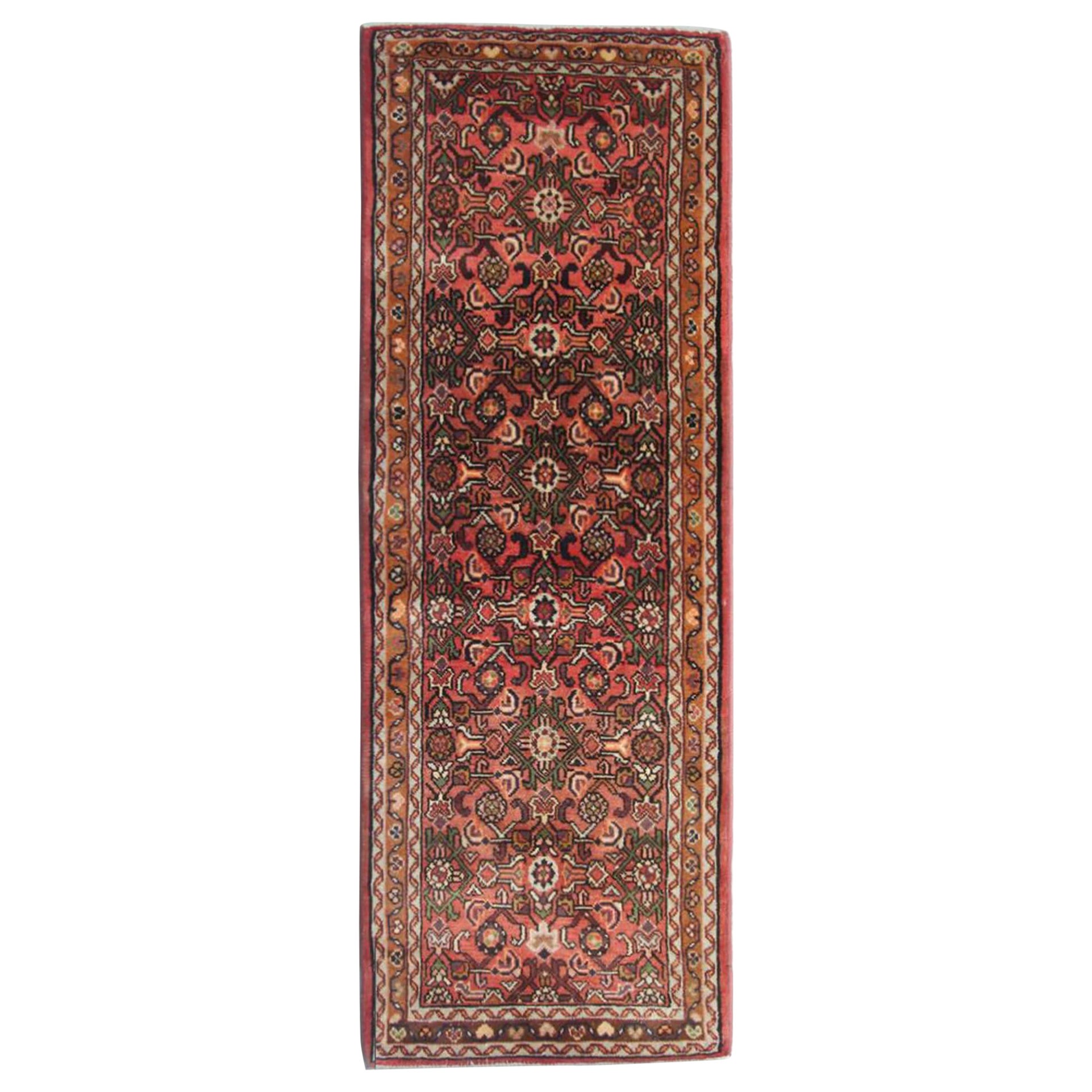 Orientalischer Vintage-Läufer, roter Wollteppich, All Over-Teppich-Läufer