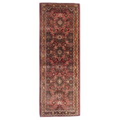 Tappeto orientale vintage, tappeto in lana rossa, runner