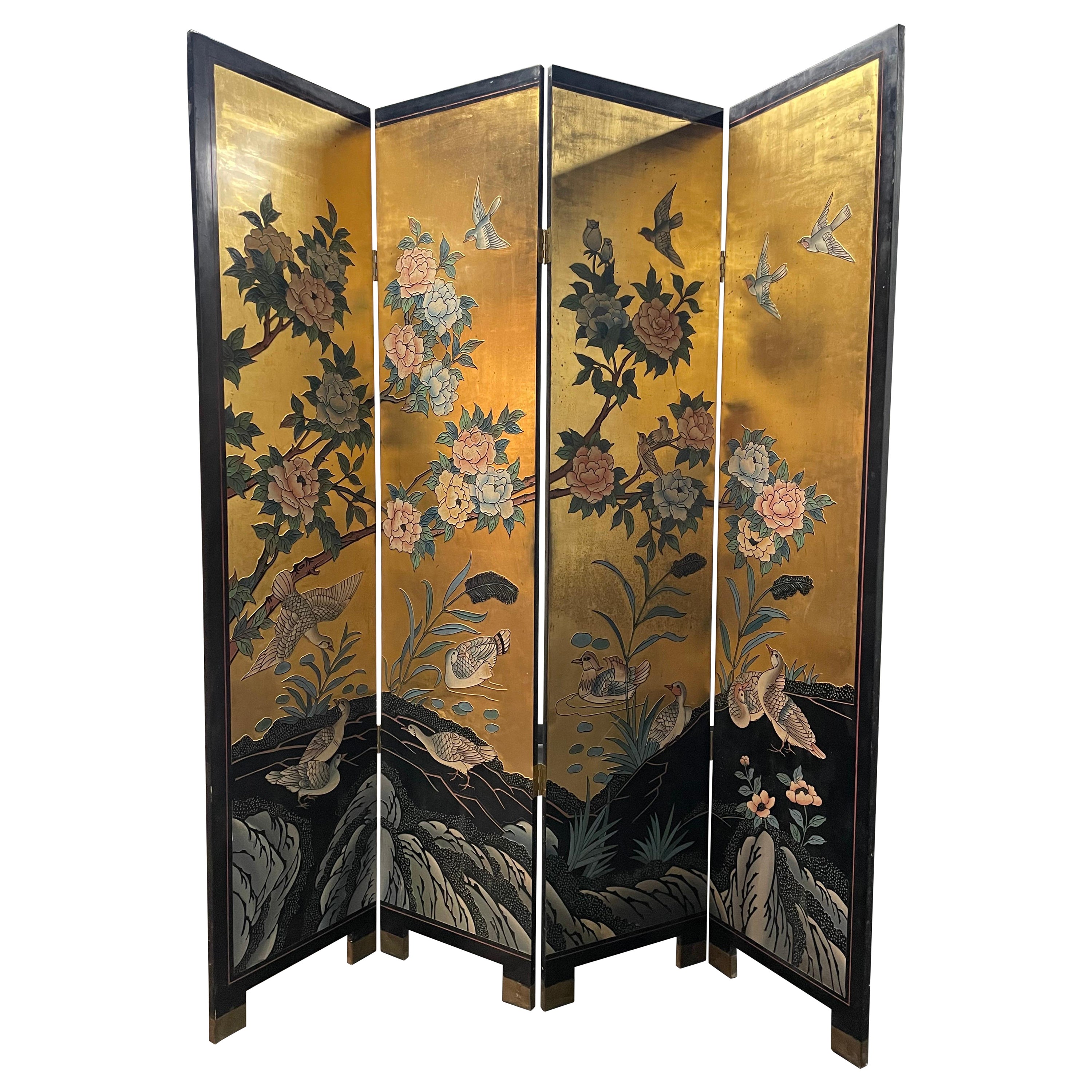 Vintage Oriental Screen Room Divider For Sale