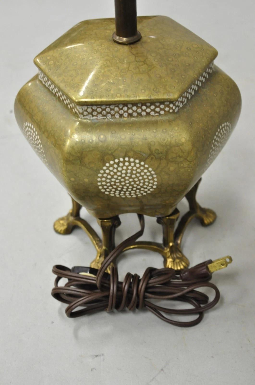 Vintage Oriental Small Porcelain Gold Oil Drop Painted Boudoir Table Lamp For Sale 4