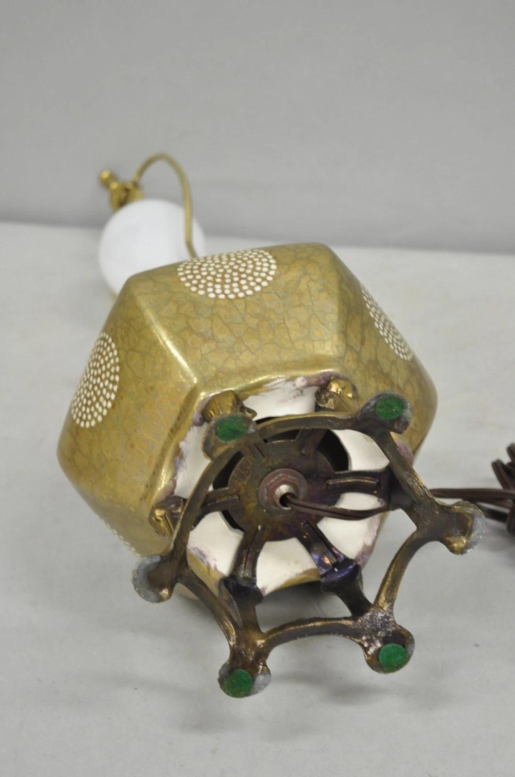 Vintage Oriental Small Porcelain Gold Oil Drop Painted Boudoir Table Lamp For Sale 5