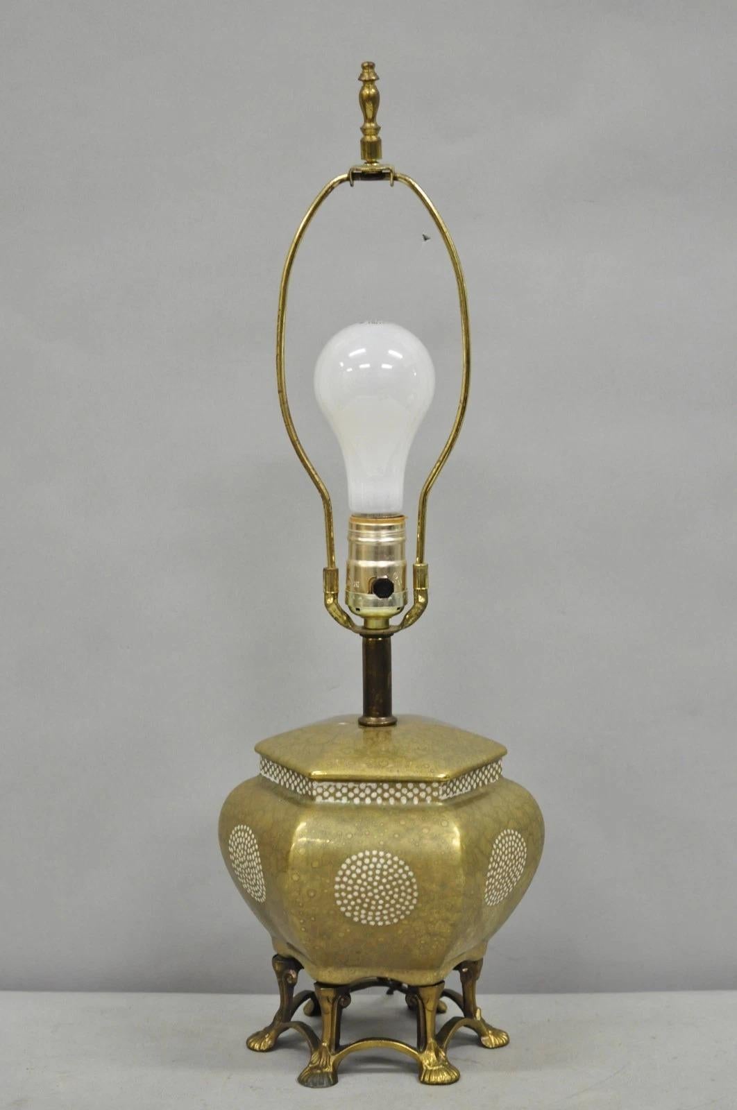 Vintage Oriental Small Porcelain Gold Oil Drop Painted Boudoir Table Lamp For Sale 6