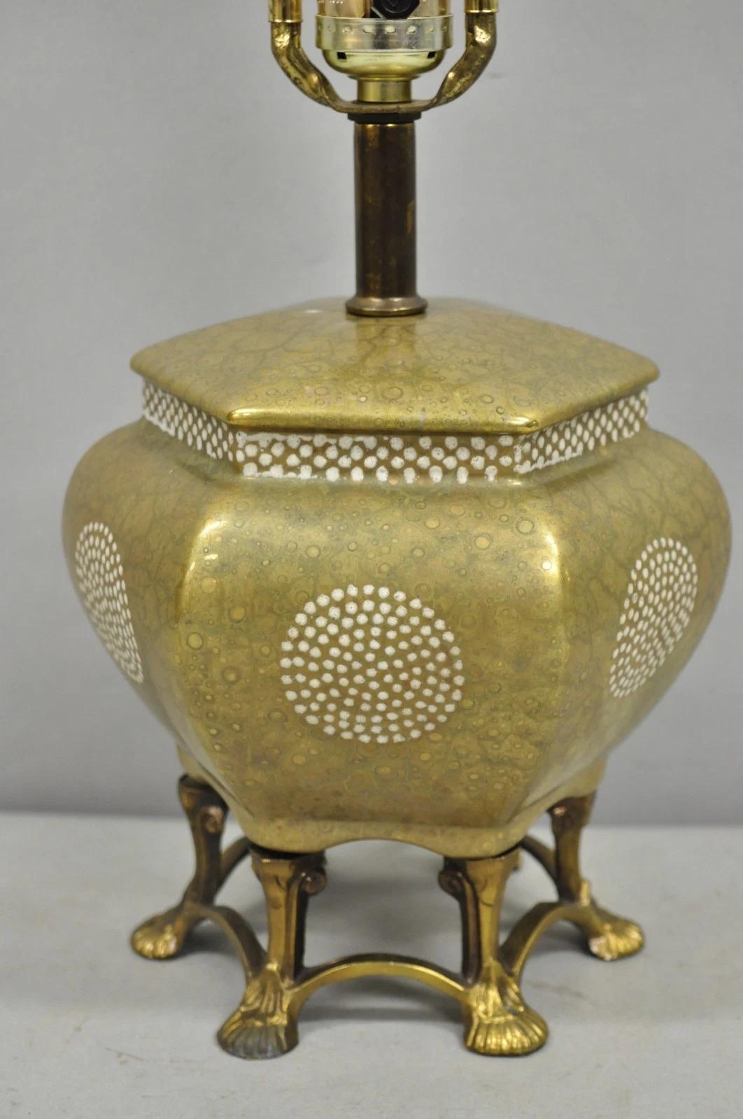 Chinoiserie Vintage Oriental Small Porcelain Gold Oil Drop Painted Boudoir Table Lamp For Sale