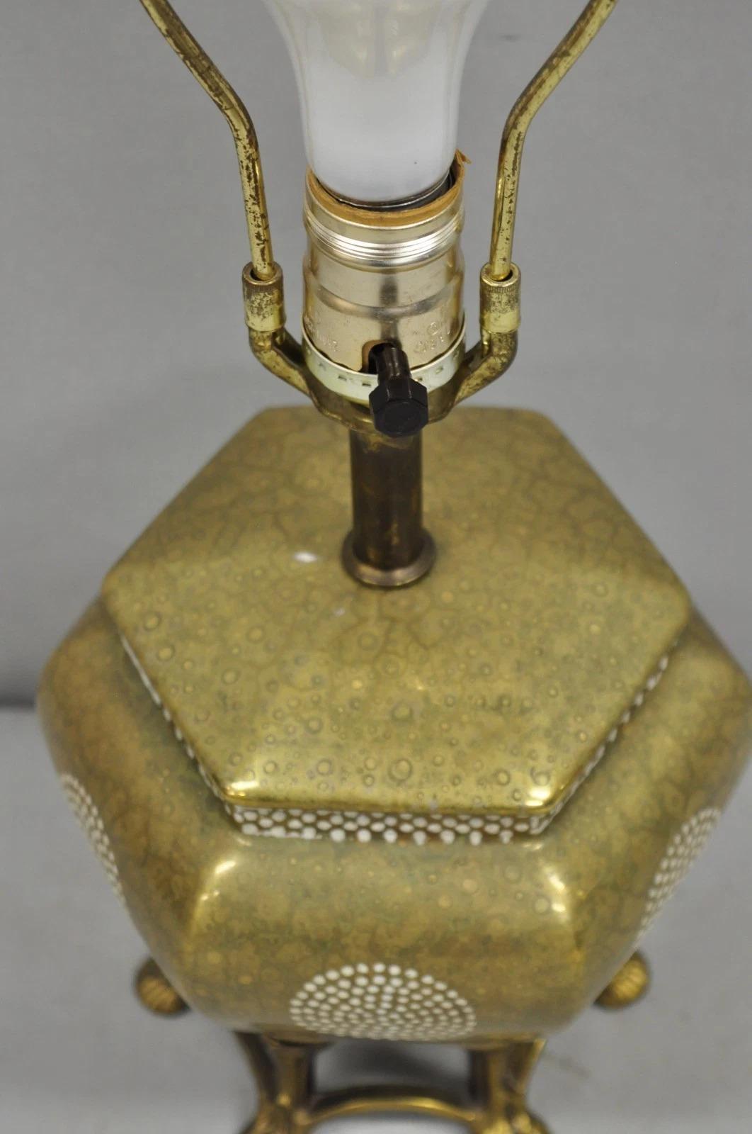 20th Century Vintage Oriental Small Porcelain Gold Oil Drop Painted Boudoir Table Lamp For Sale