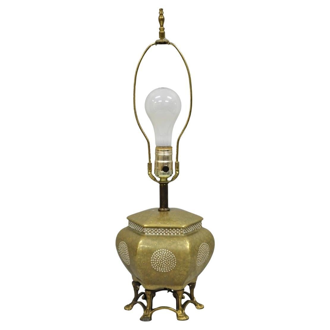 Vintage Oriental Small Porcelain Gold Oil Drop Painted Boudoir Table Lamp For Sale