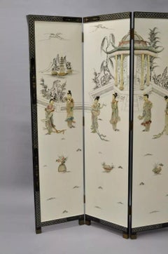 Vintage Oriental Soapstone Geisha Girl 4 Panel Room Divider Dressing Screen