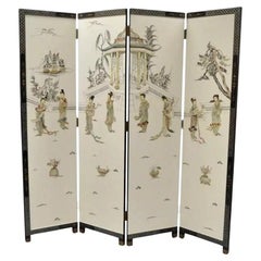 Vintage Oriental Soapstone Geisha Girl 4 Panel Room Divider Dressing Screen