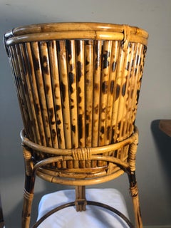 Vintage Oriental Tiger Bamboo and Rattan Planter Pot and Stand