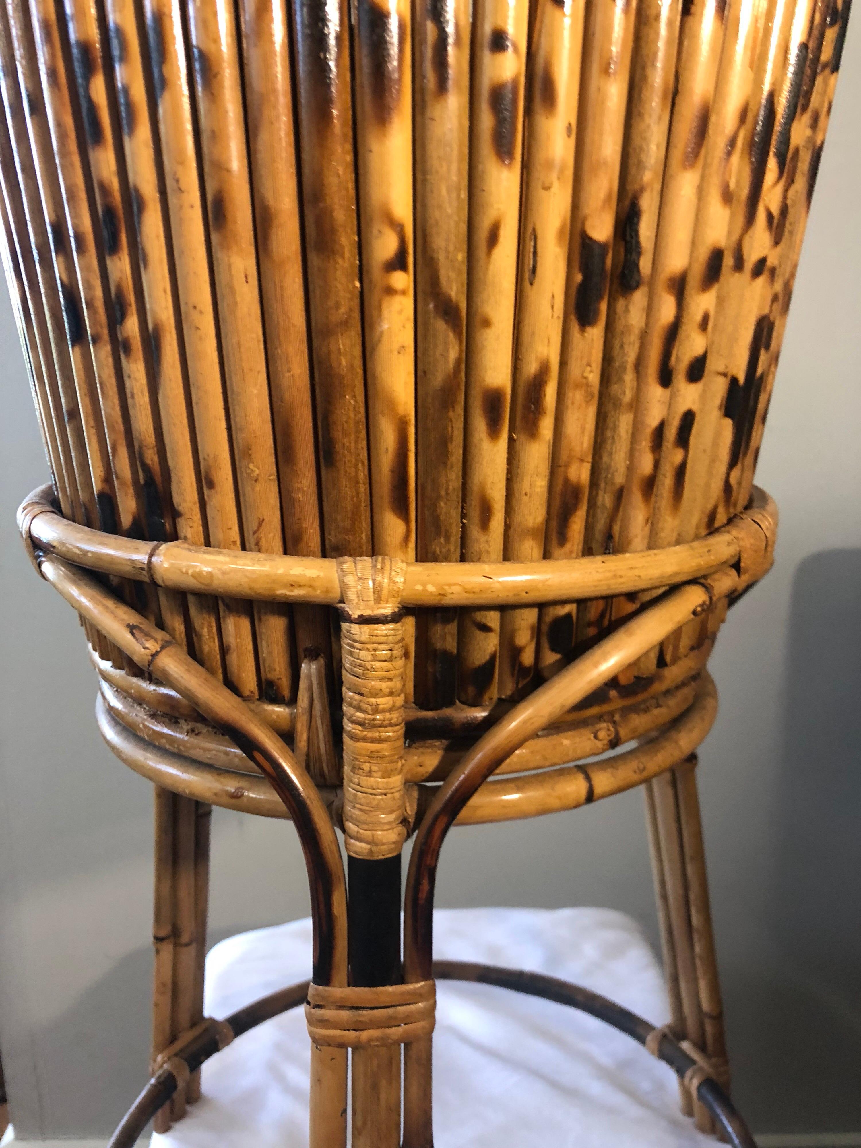 20th Century Vintage Oriental Tiger Bamboo and Rattan Planter Pot and Stand For Sale