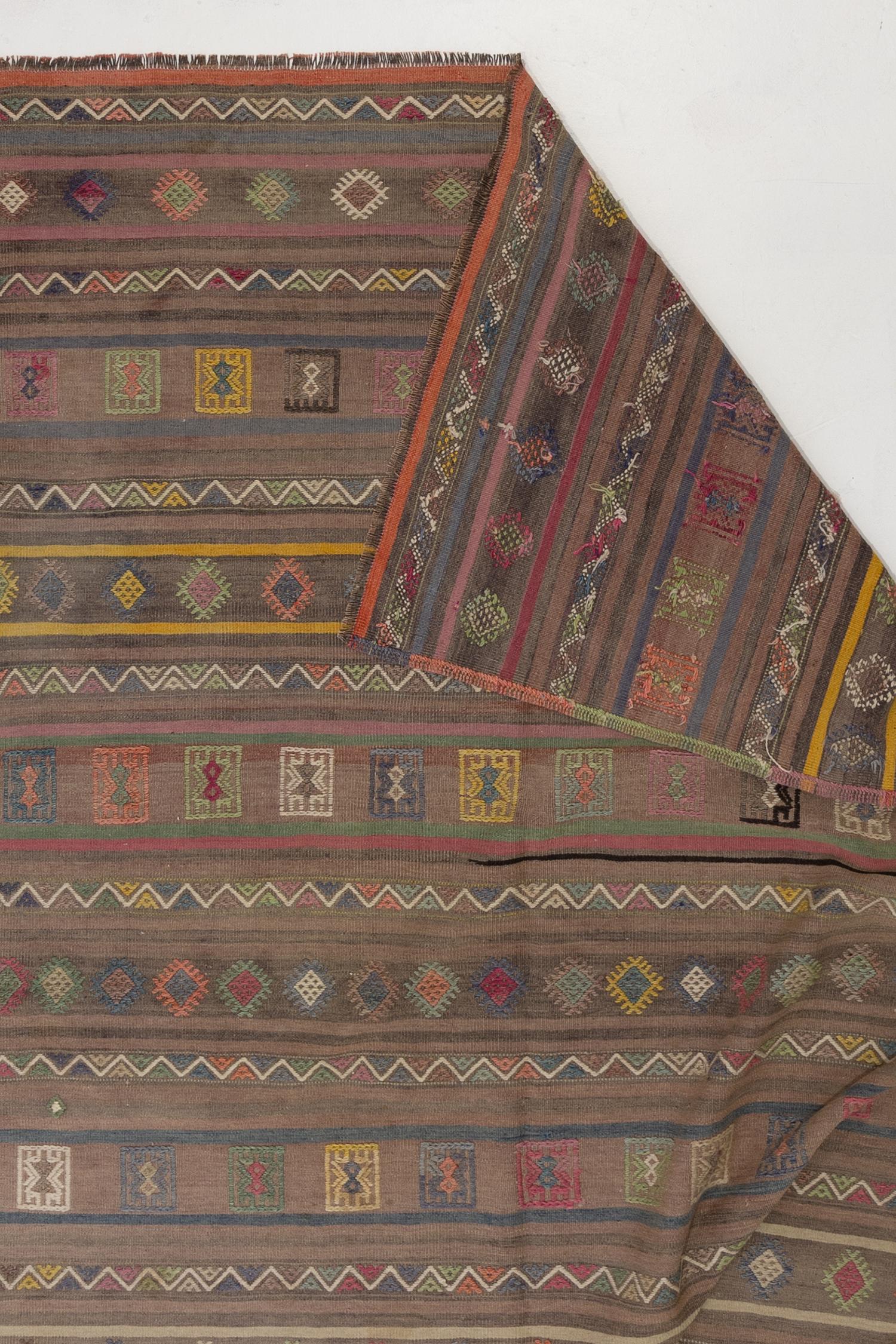 Mid-20th Century Vintage Oriental Turkish Gabbeh Kilim Rug For Sale