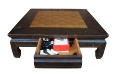 Table de jeu vintage Oriental Woodcraft Taiwan Ming Chess Checker avec plateau de table et plateau de jeu