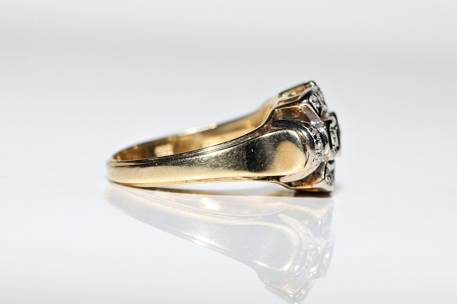 Anello originale d'epoca in oro 14k, circa 1960, con diamanti naturali decorati in vendita 4