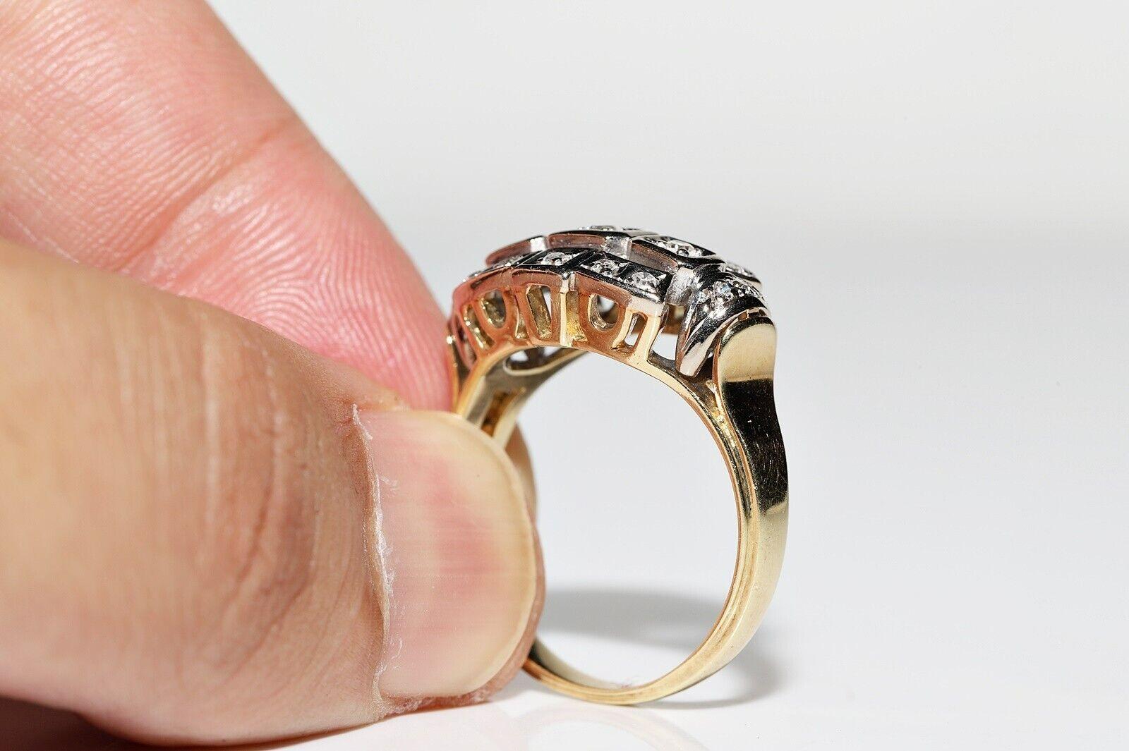 Anello originale d'epoca in oro 14k, circa 1960, con diamanti naturali decorati in vendita 5