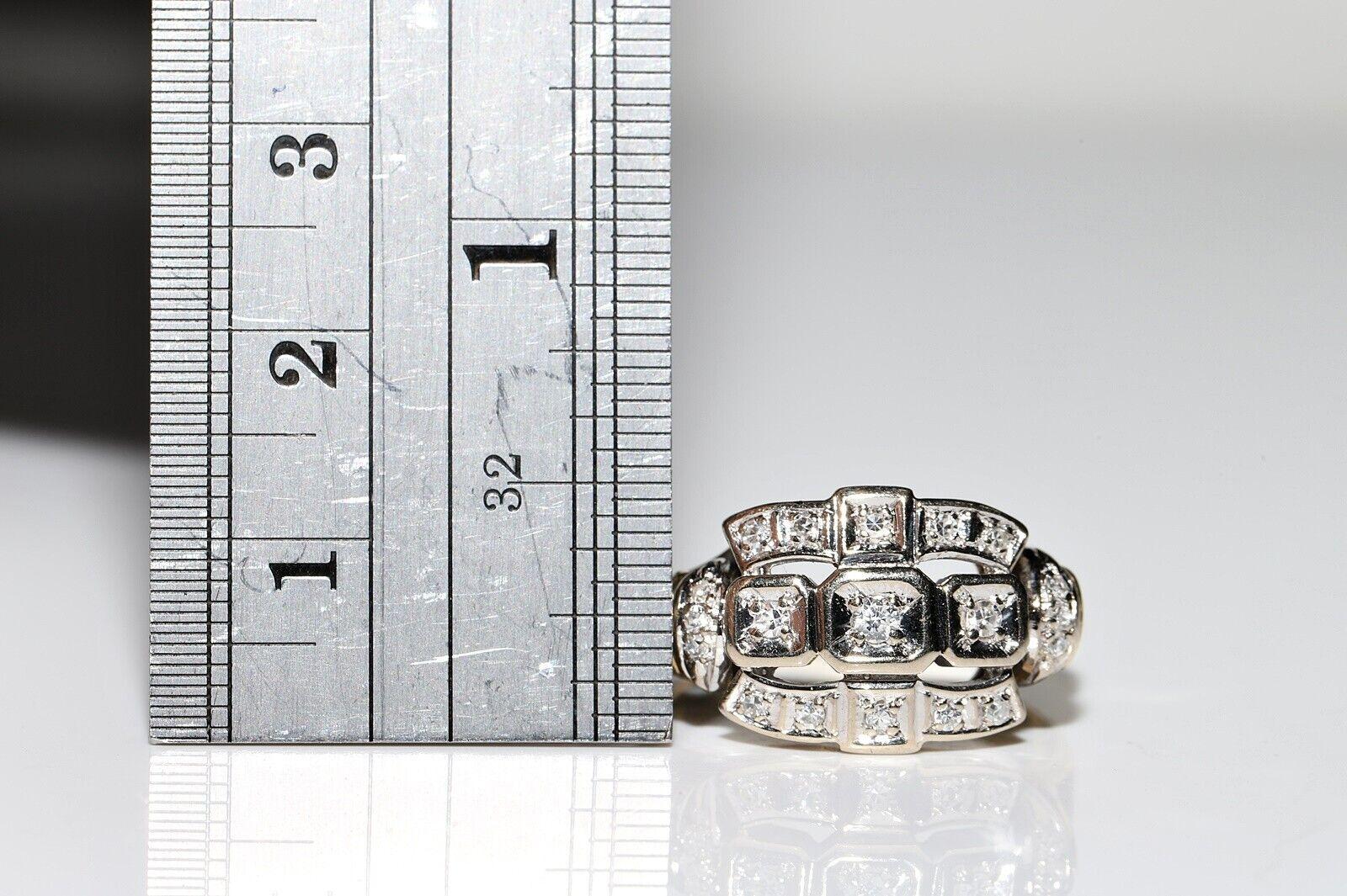 Anello originale d'epoca in oro 14k, circa 1960, con diamanti naturali decorati in vendita 2