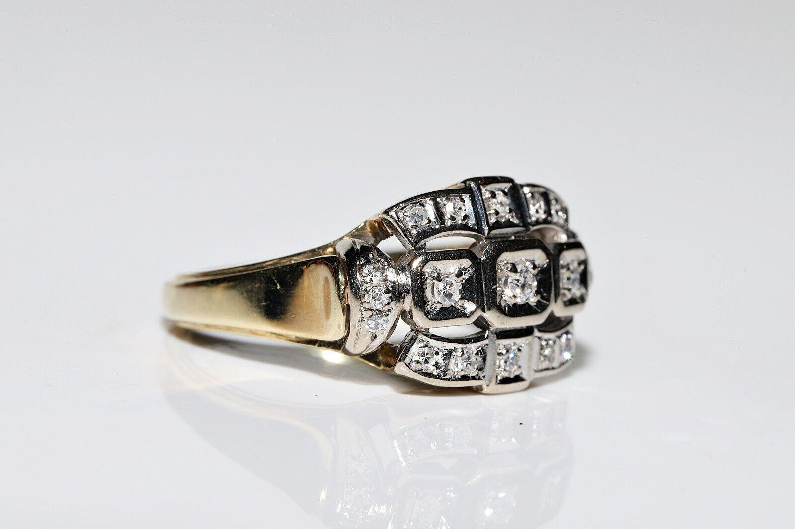 Anello originale d'epoca in oro 14k, circa 1960, con diamanti naturali decorati in vendita 3