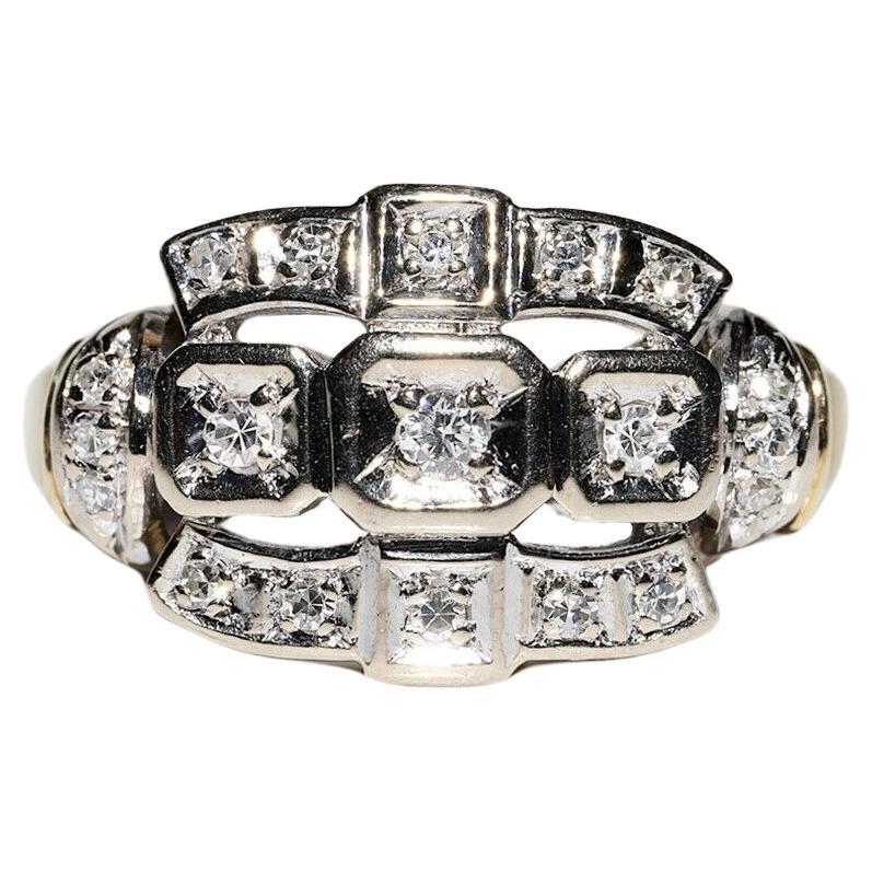Vintage Original 14k Gold Circa 1960s Natural Diamond Decorated Pretty Ring For Sale